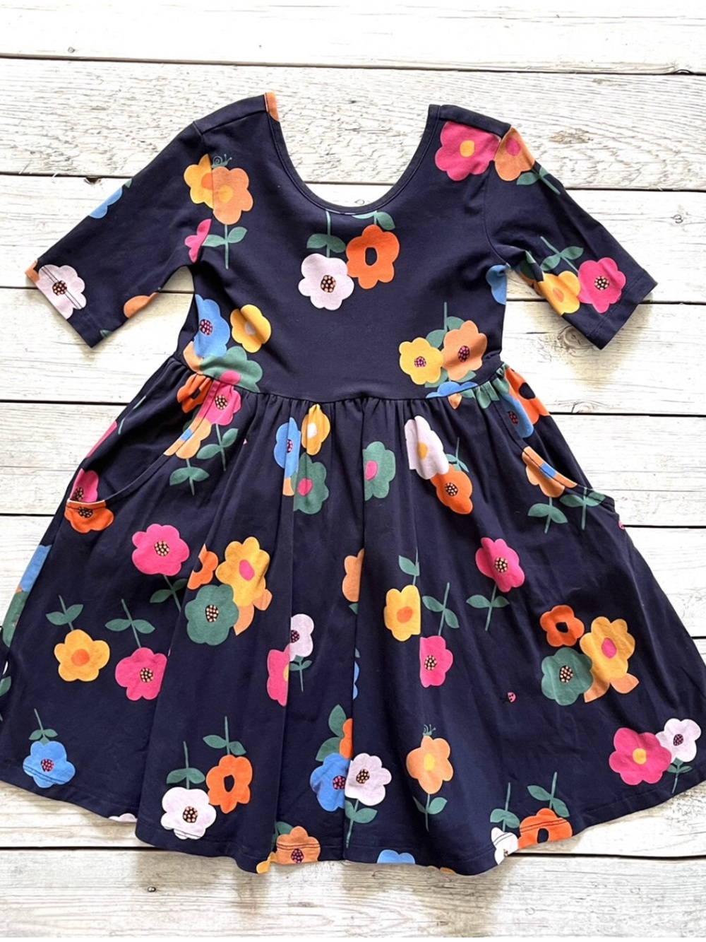 Hanna Andersson Navy Floral Twirl Dress with Pockets